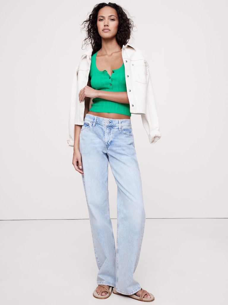 Crinkle Knit Cap-Sleeve Henley