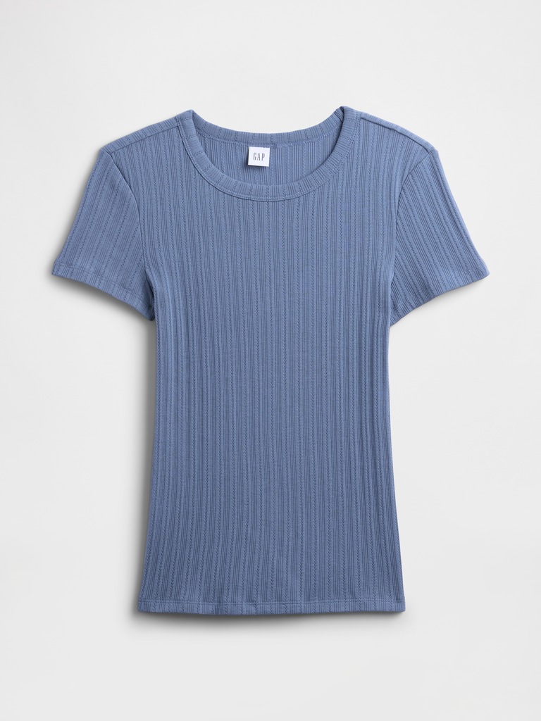 Ribbed Pointelle Crewneck T-Shirt