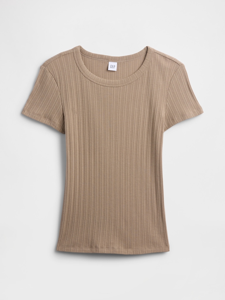 Ribbed Pointelle Crewneck T-Shirt