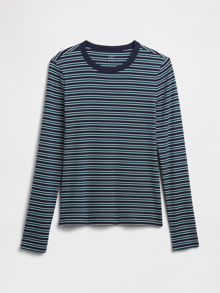 Ribbed Stripe Crewneck T-Shirt