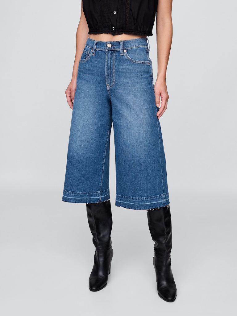 High Rise Denim Culotte Jeans