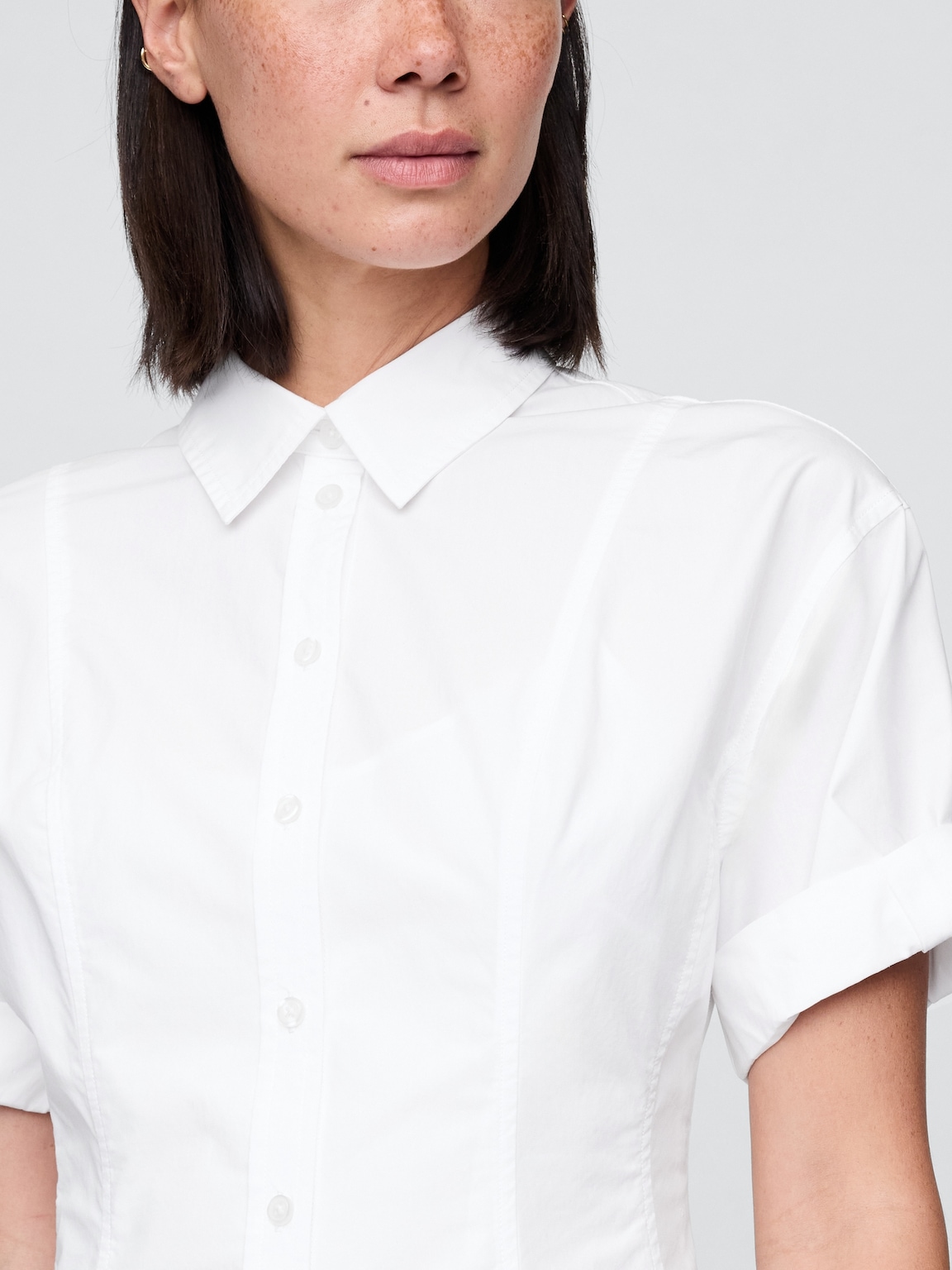 Poplin Roll-Cuff Midi Shirtdress