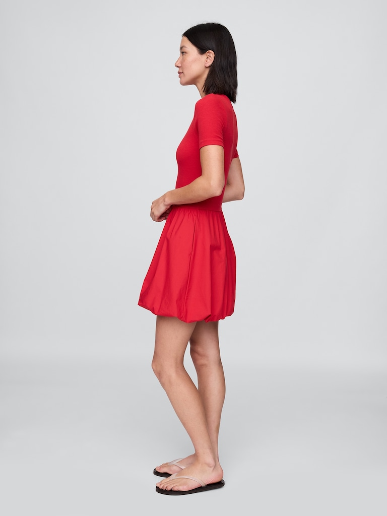 Modern Mixed Media Bubble Mini Dress