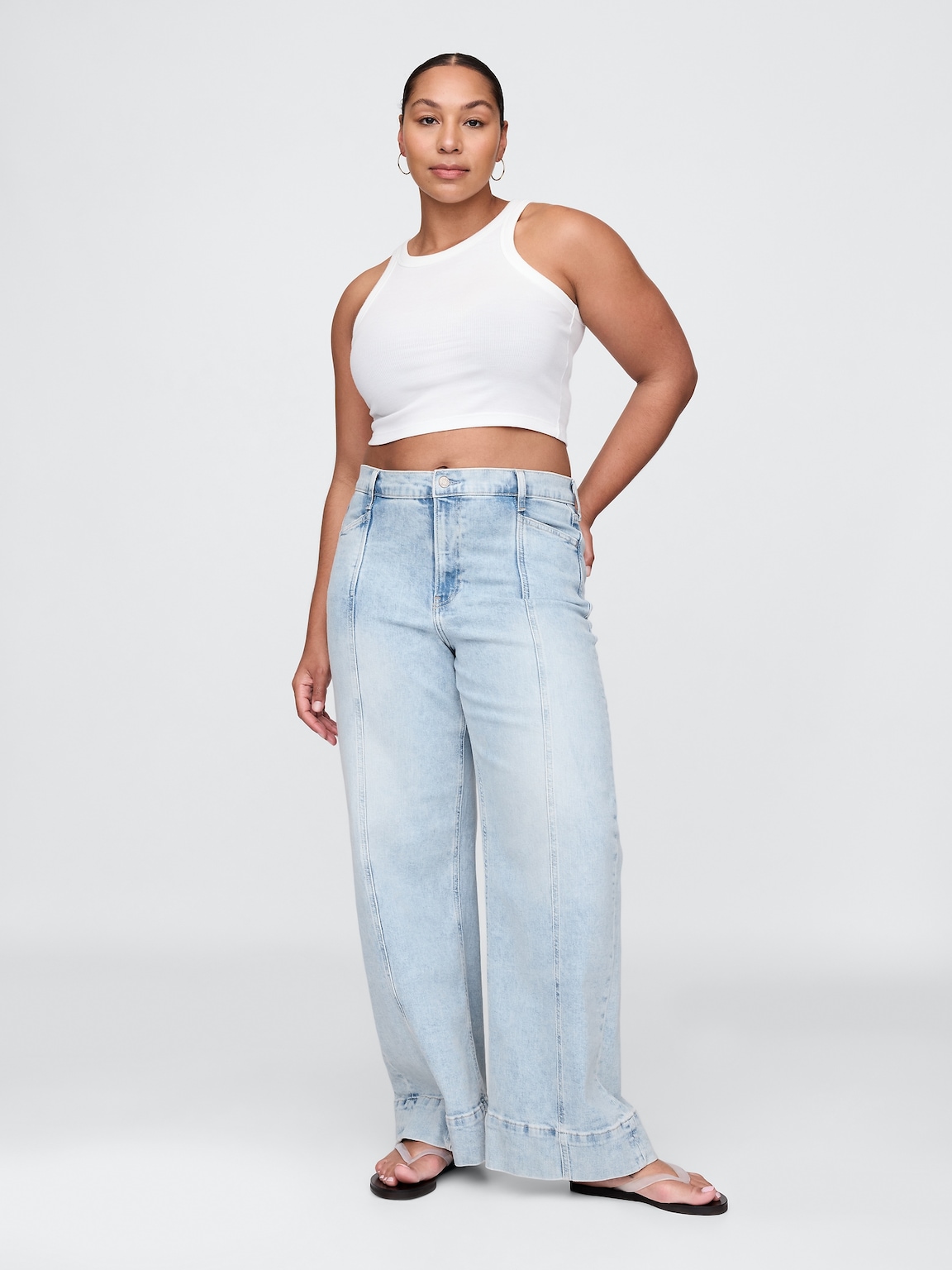 High Rise Stride Wide-Leg Ankle Jeans