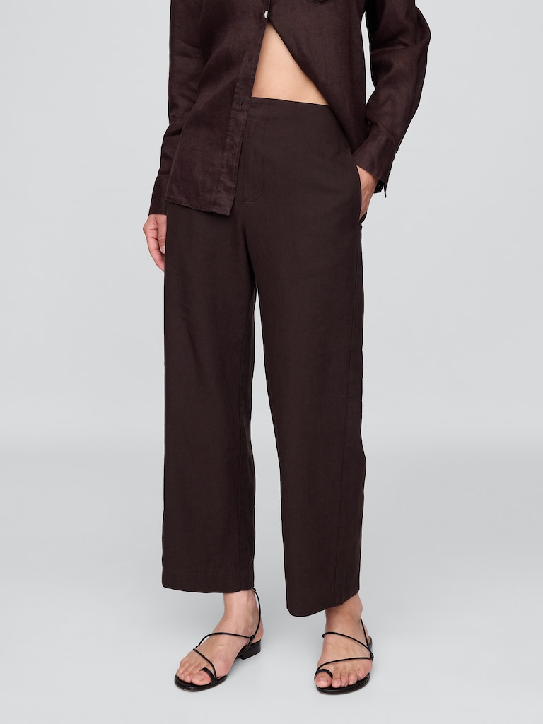 Linen-Blend Relaxed Straight Ankle Pants