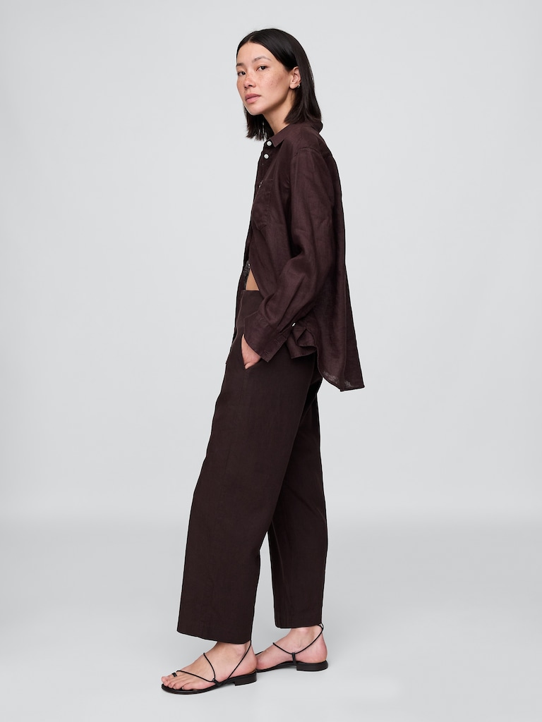 Linen-Blend Relaxed Straight Ankle Pants