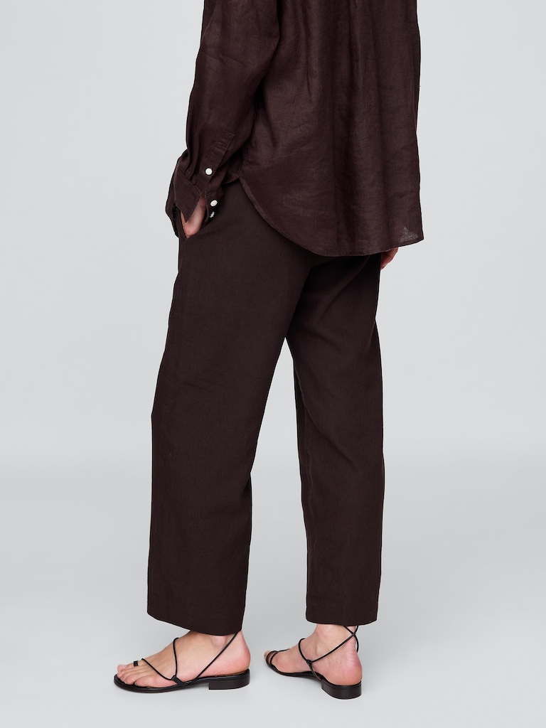 Linen-Blend Relaxed Straight Ankle Pants