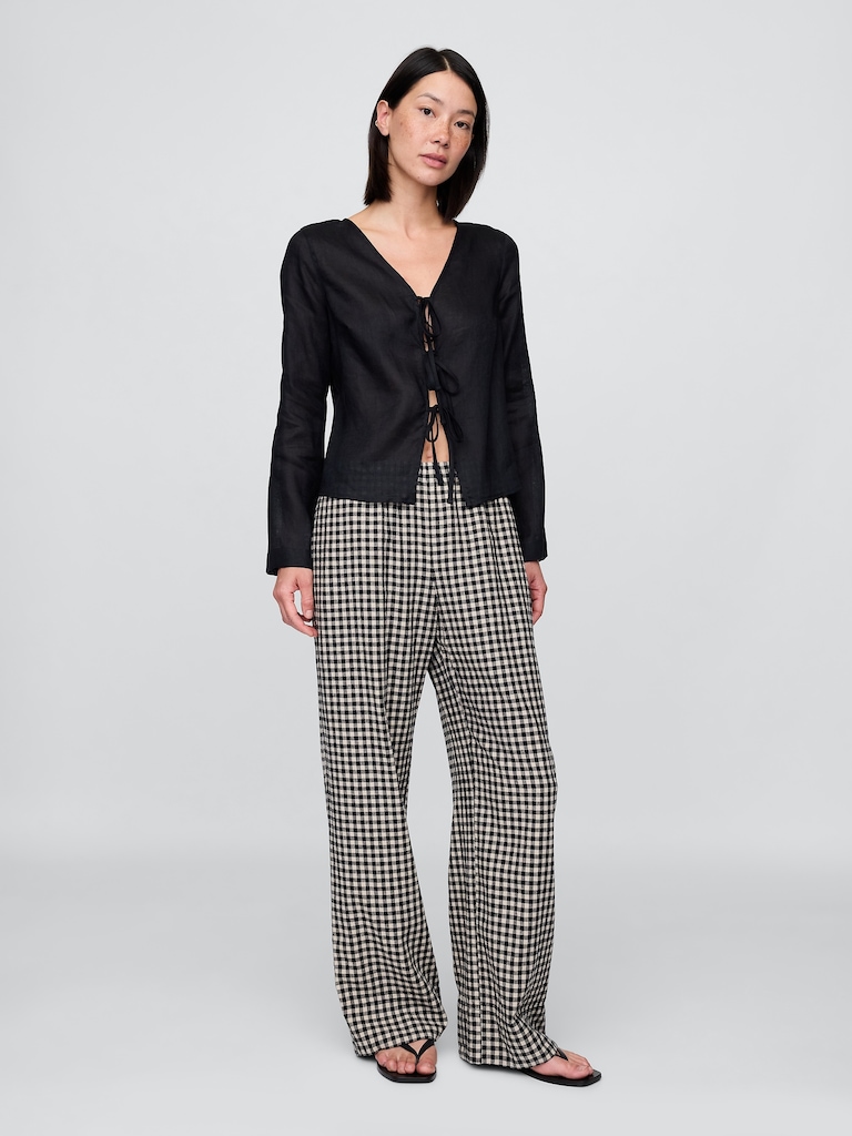 Linen-Blend Easy Wide-Hem Pants