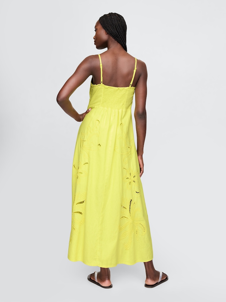 Linen-Blend Embroidered Maxi Dress