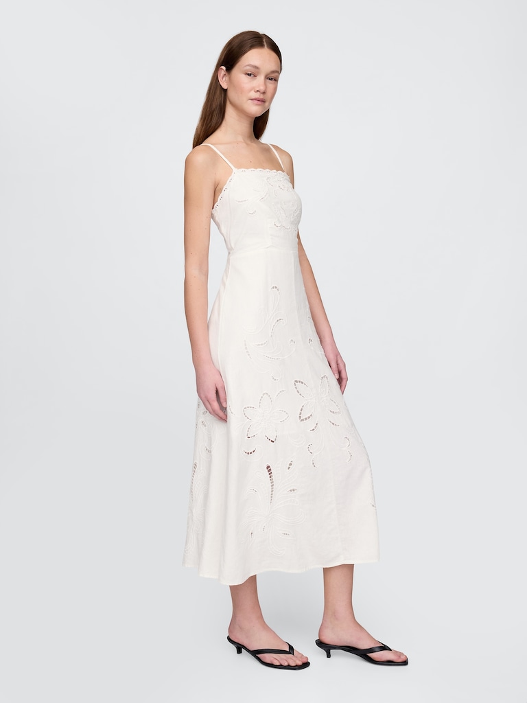 Linen-Blend Embroidered Maxi Dress