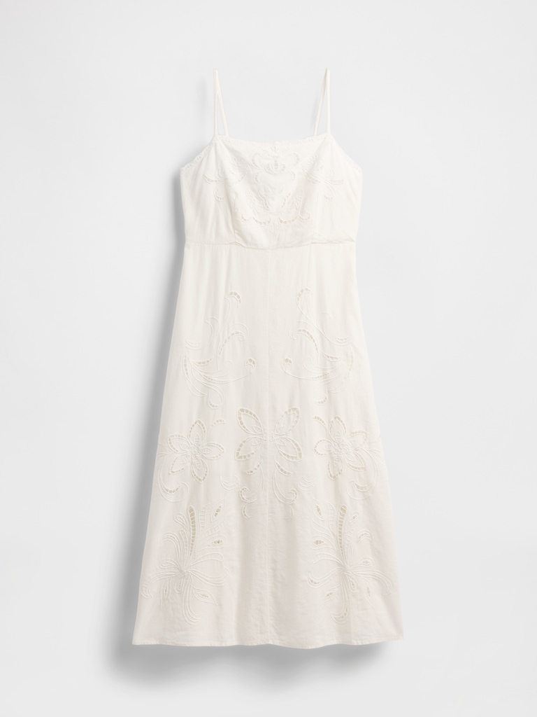 Linen-Blend Embroidered Maxi Dress