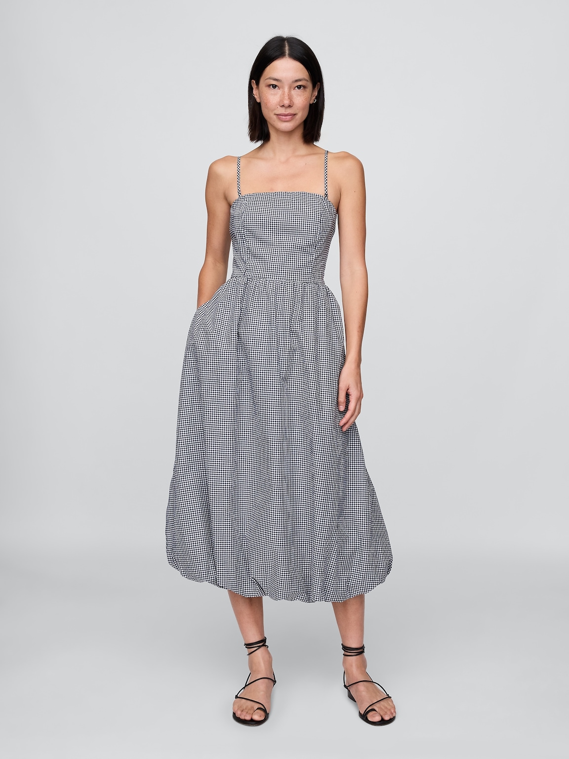 Poplin Gingham Bubble Midi Dress