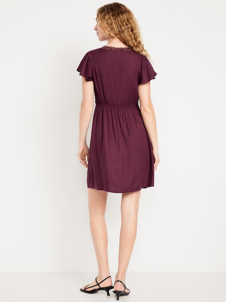 Fit & Flare Crepe Lace-Trim Mini Dress