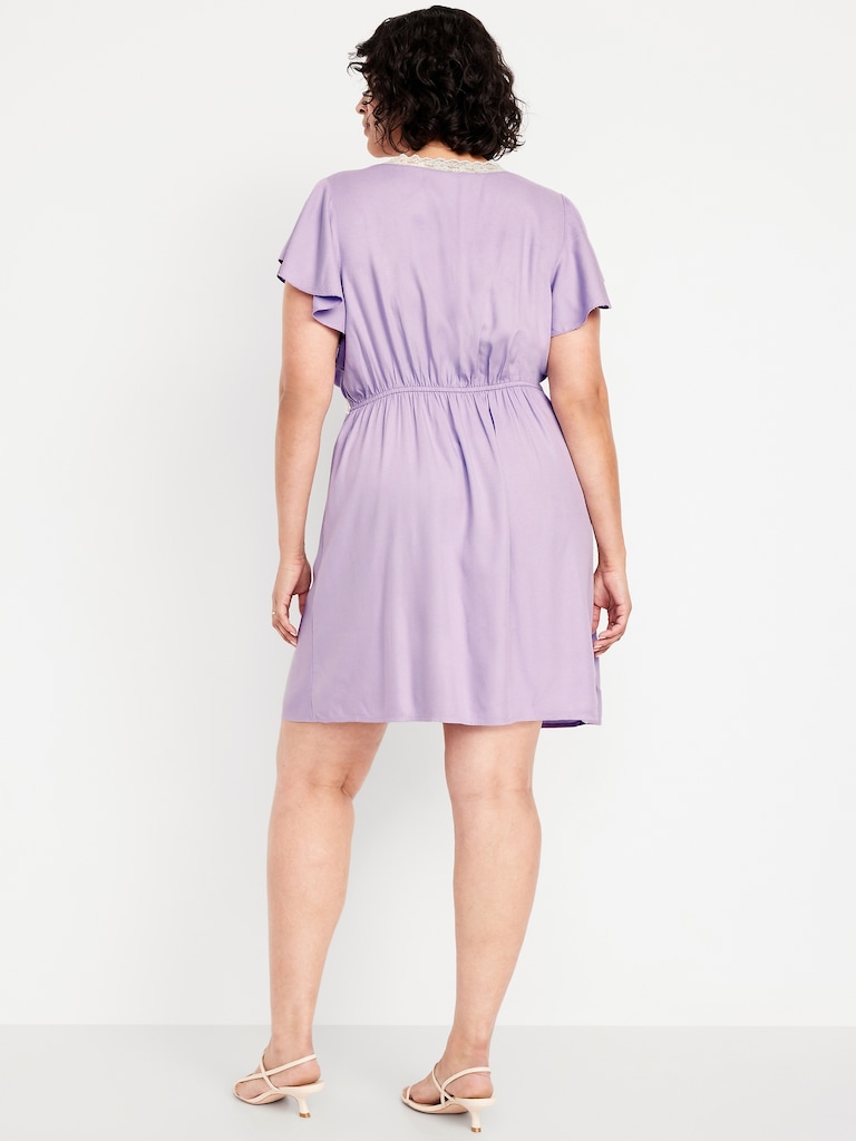 Fit & Flare Crepe Lace-Trim Mini Dress