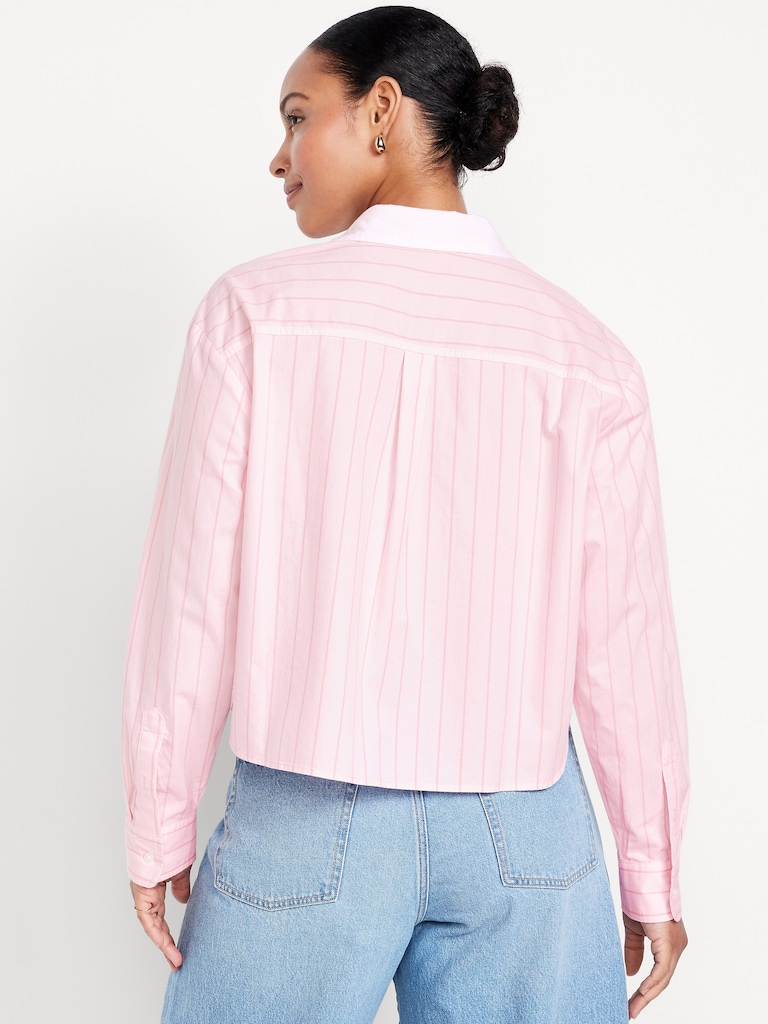 Cropped Button-Down Striped Shirt