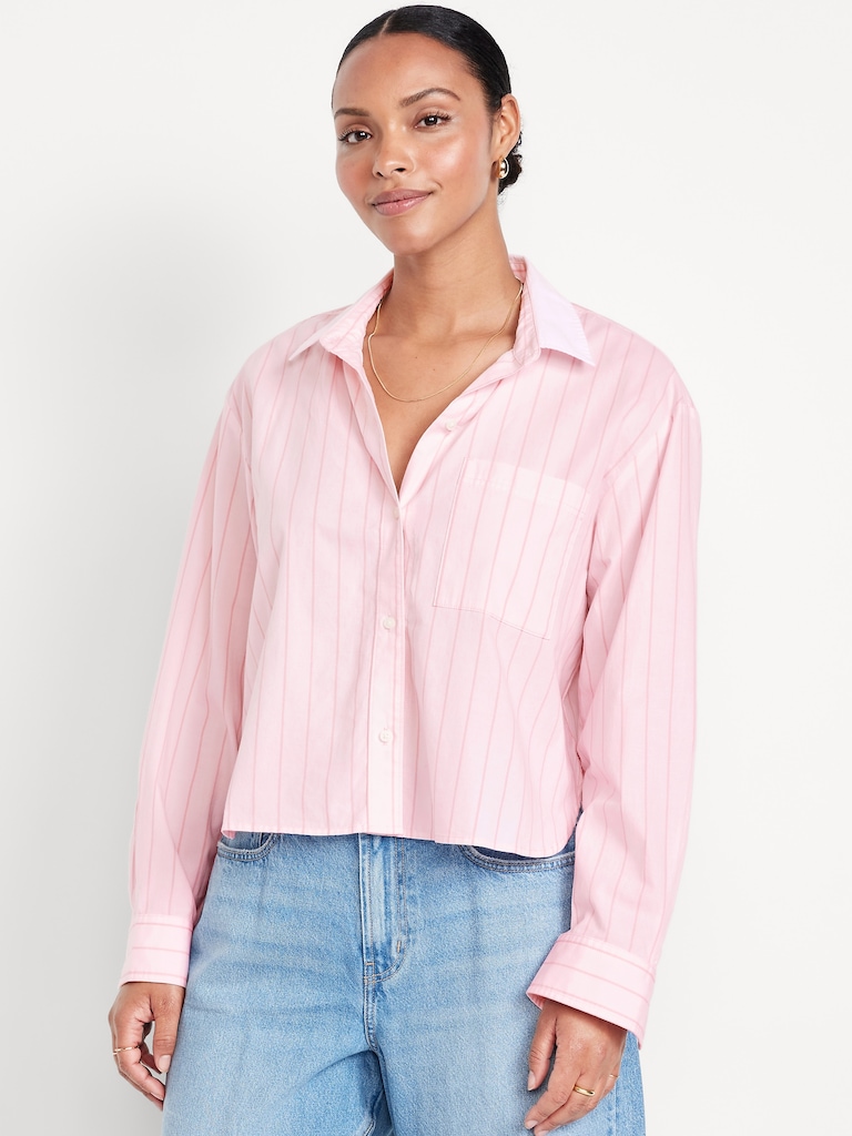 Cropped Button-Down Striped Shirt