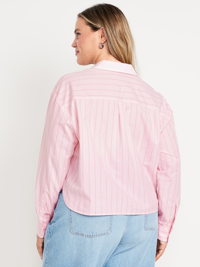 Cropped Button-Down Striped Shirt