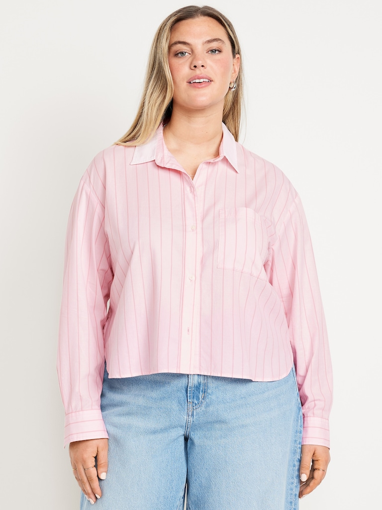Cropped Button-Down Striped Shirt