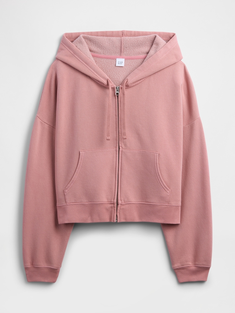 Relaxed Cropped Fleece Zip Hoodie