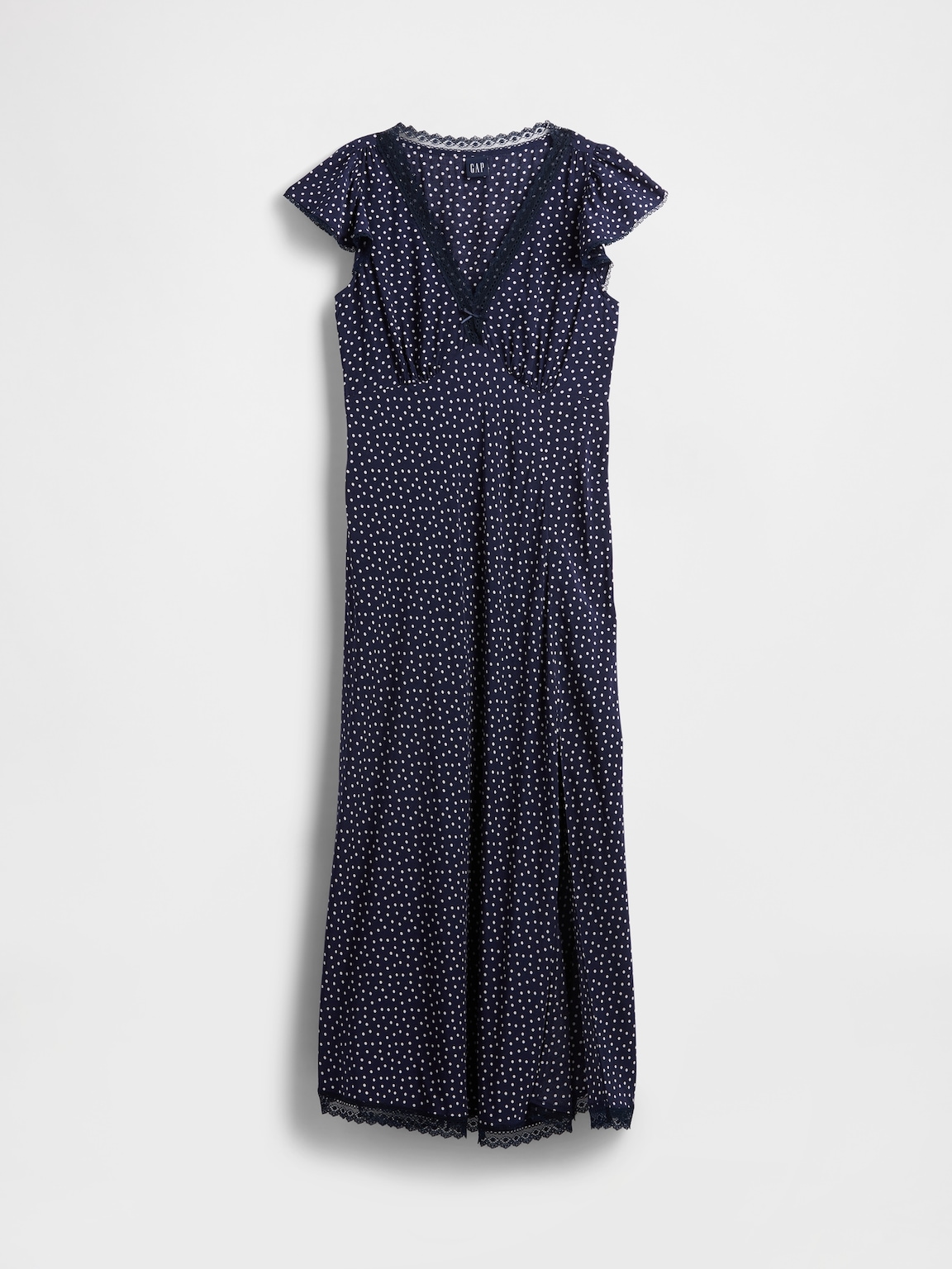 Lace-Trim V-Neck Crepe Maxi Dress