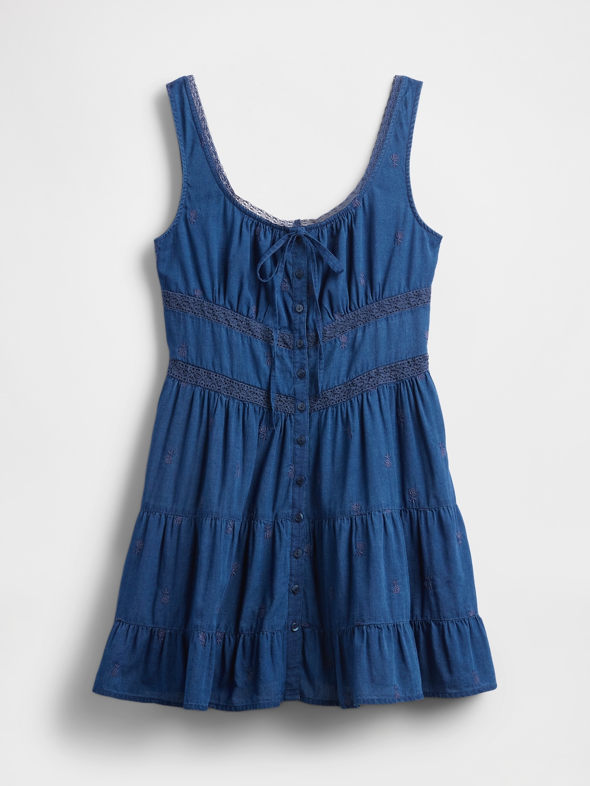 Lace-Trim Tiered Mini Dress