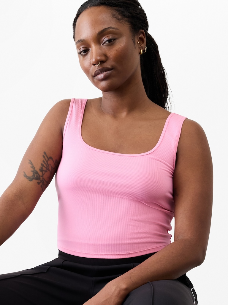 Signature Rib Square Neck Crop Tank