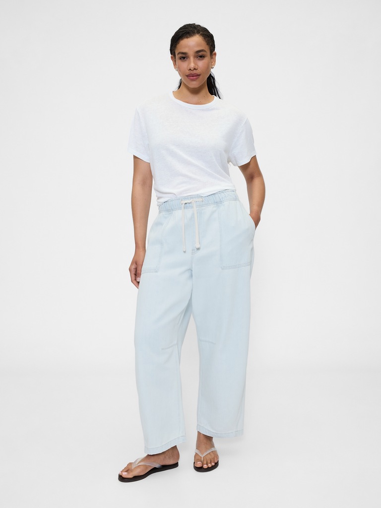 Mid Rise SuperSoft Pull-On Barrel Jeans