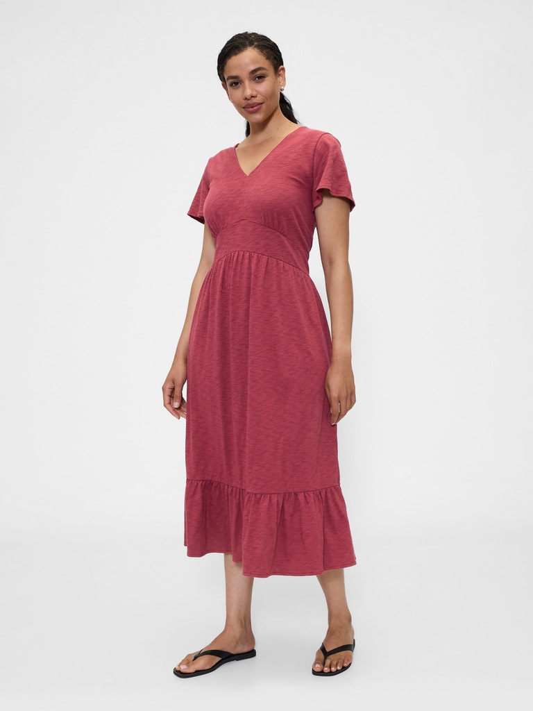 Flutter Sleeve V-Neck Midi Dress
