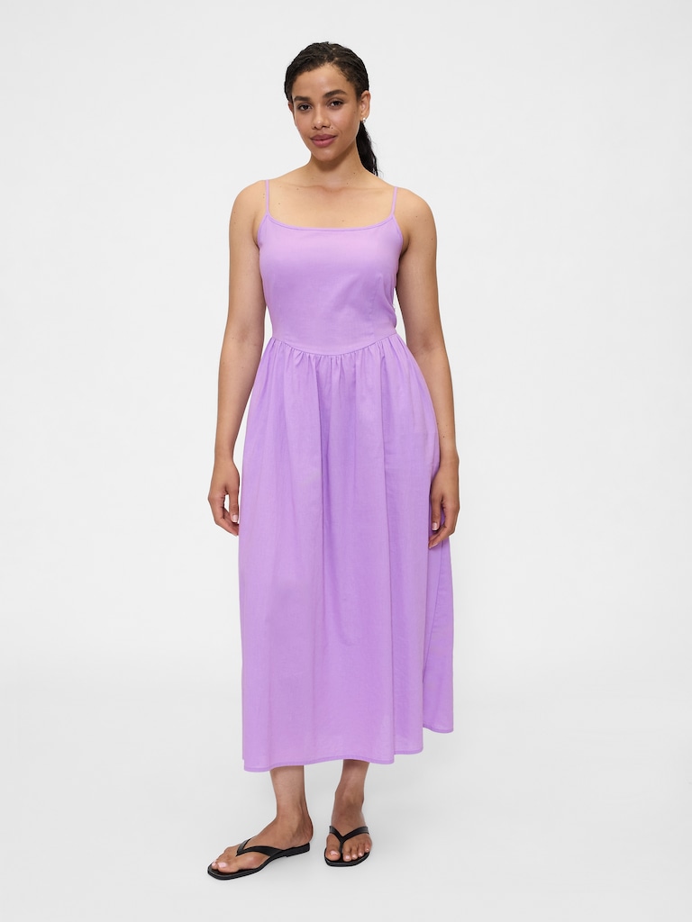 Linen-Blend Dip-Waist Midi Dress