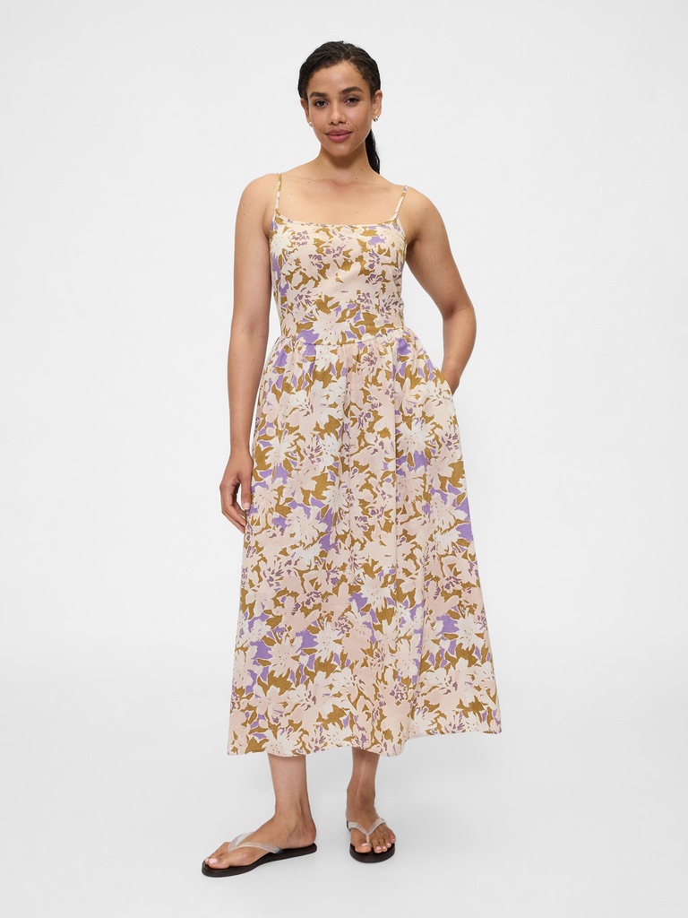 Linen-Blend Dip-Waist Midi Dress