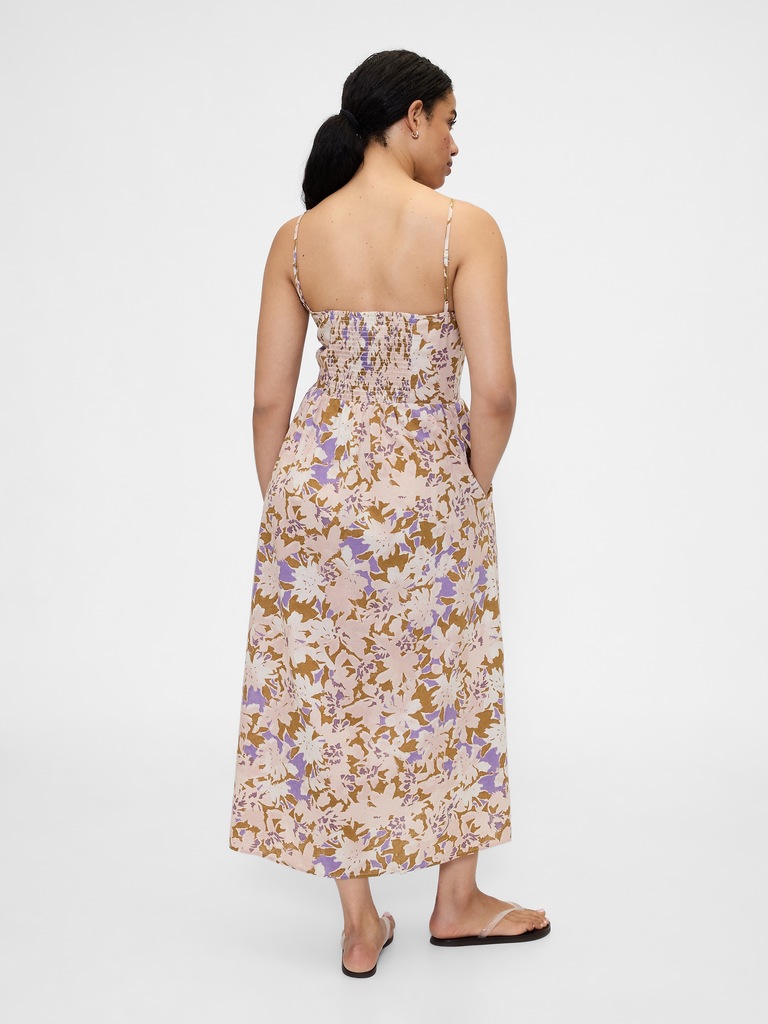 Linen-Blend Dip-Waist Midi Dress