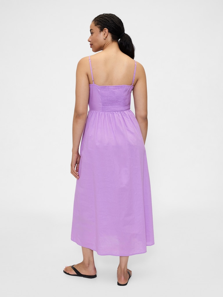 Linen-Blend Dip-Waist Midi Dress