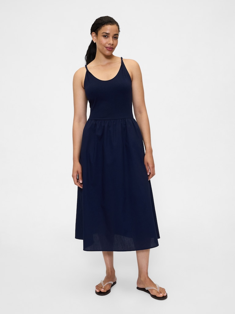 Twist-Strap Scoopneck Midi Dress