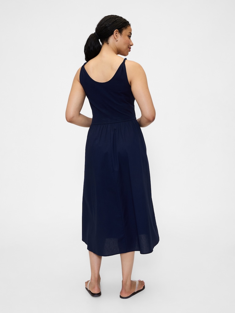 Twist-Strap Scoopneck Midi Dress