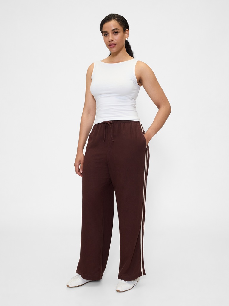 Mid Rise Linen-Blend Wide-Leg Pants