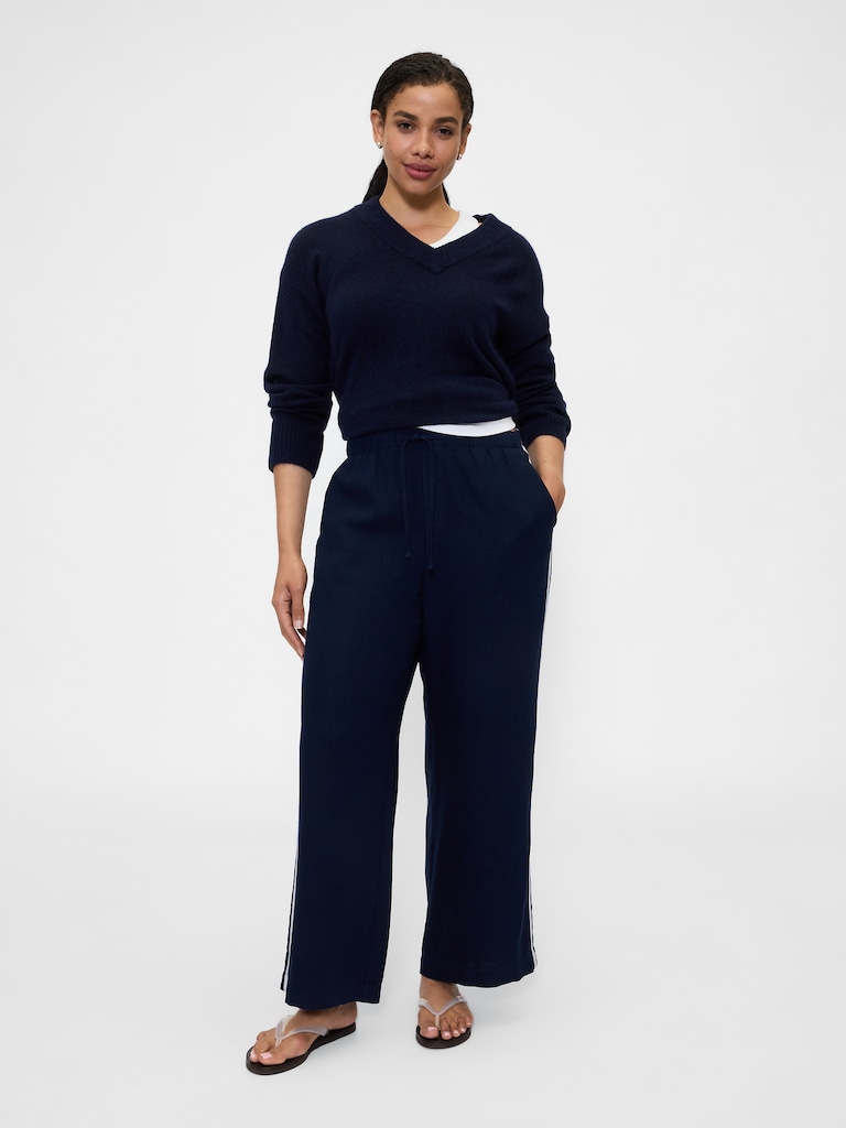 Mid Rise Linen-Blend Wide-Leg Pants