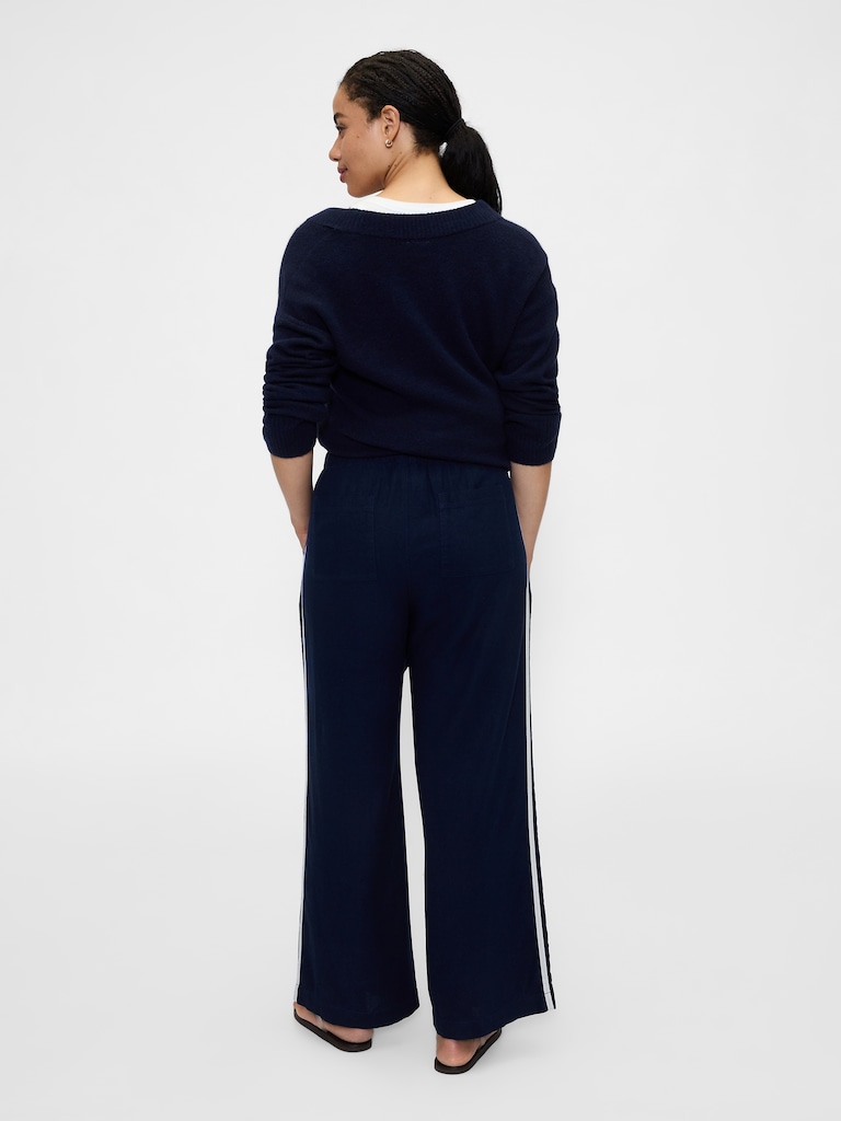 Mid Rise Linen-Blend Wide-Leg Pants