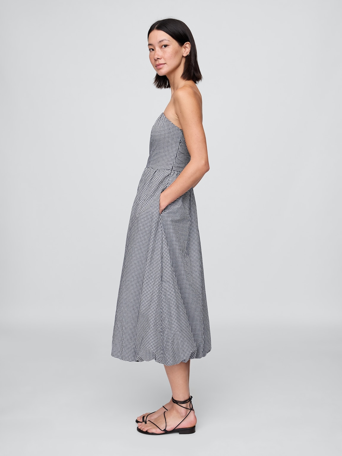 Poplin Gingham Bubble Midi Dress