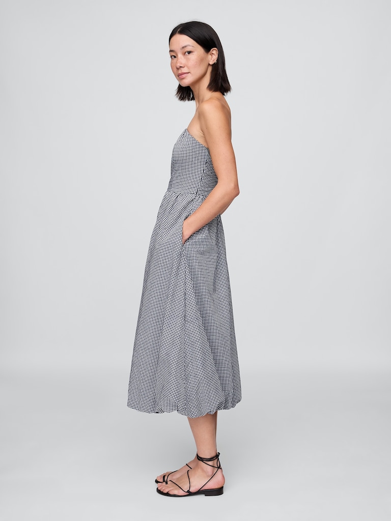 Poplin Gingham Bubble Midi Dress