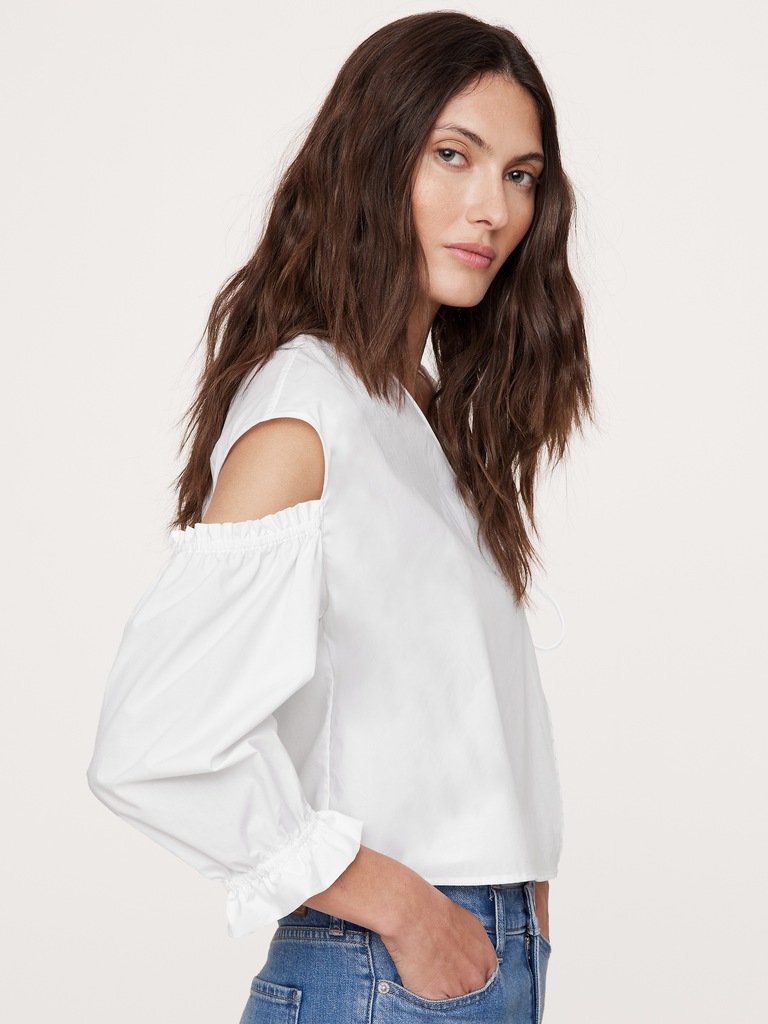 Cotton Poplin Puff-Sleeve Cropped Top