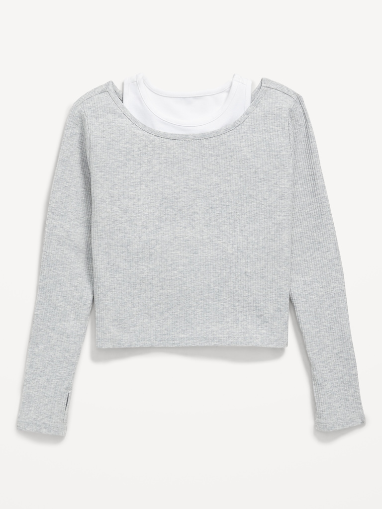 2-In-1 Ribbed Performance Top for Girls