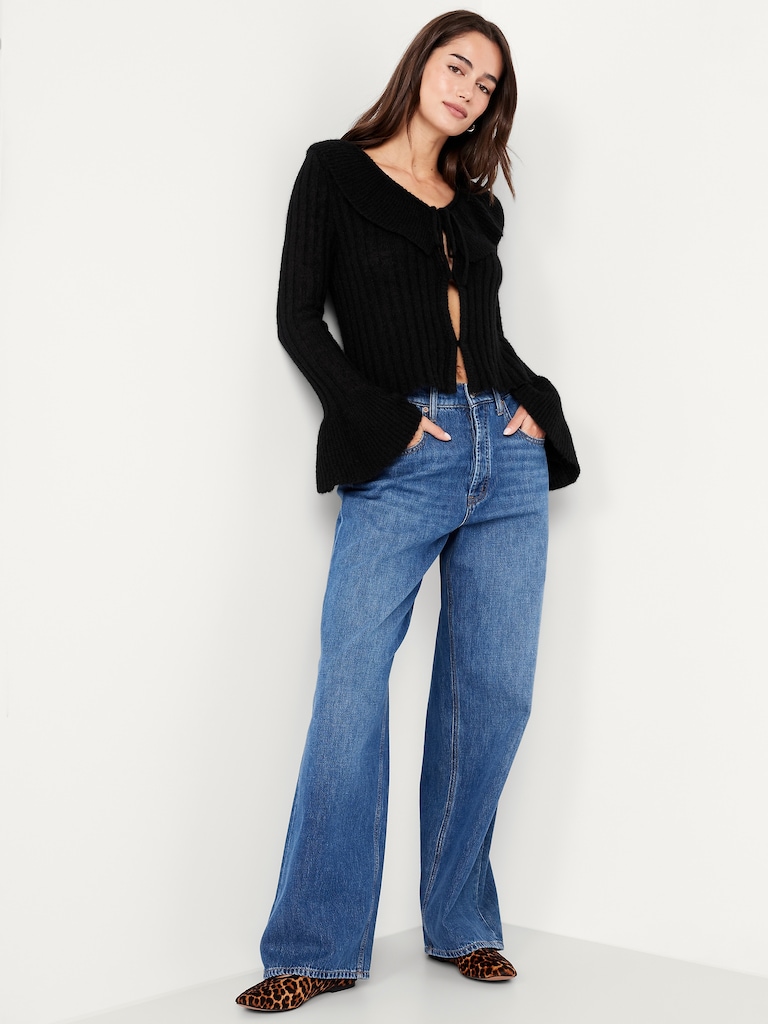 Wool-Blend Ruffle Tie-Front Cropped Cardigan