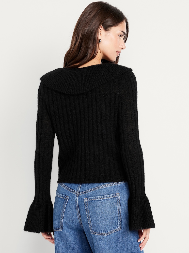 Wool-Blend Ruffle Tie-Front Cropped Cardigan