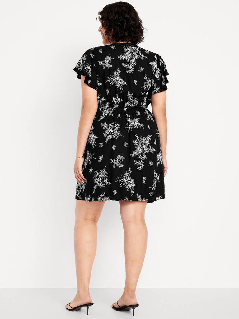 Fit & Flare Crepe Lace-Trim Mini Dress