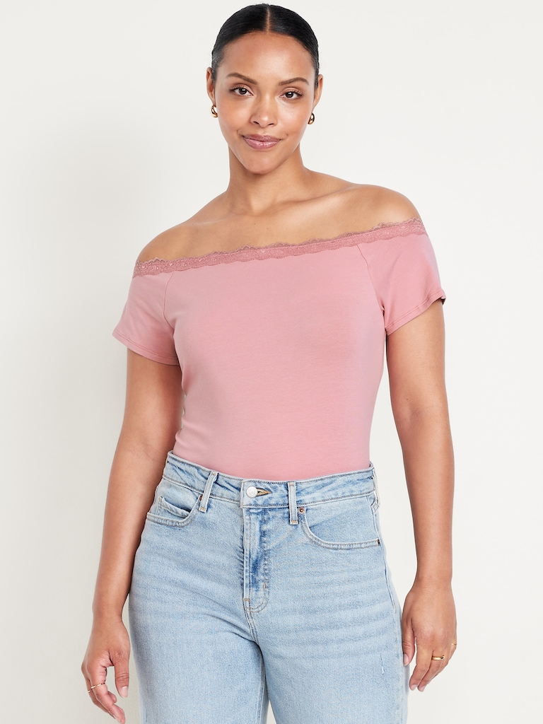 Off-Shoulder Lace-Trim Top