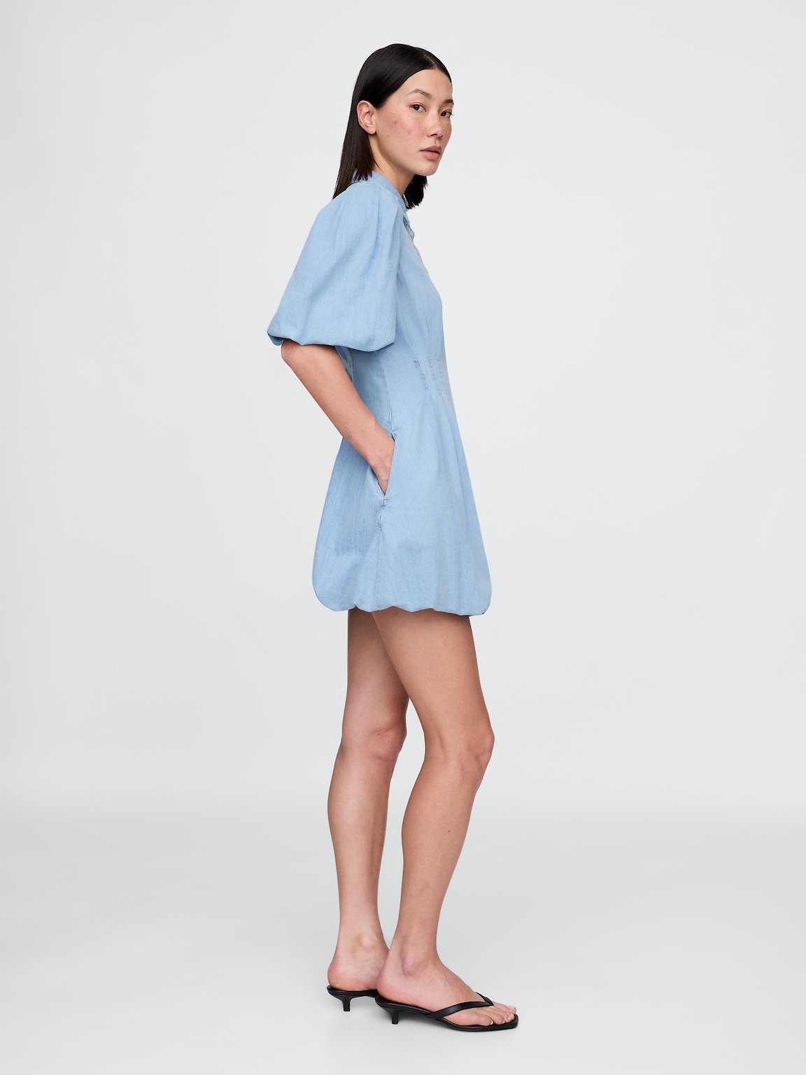 Denim Bubble Mini Shirtdress