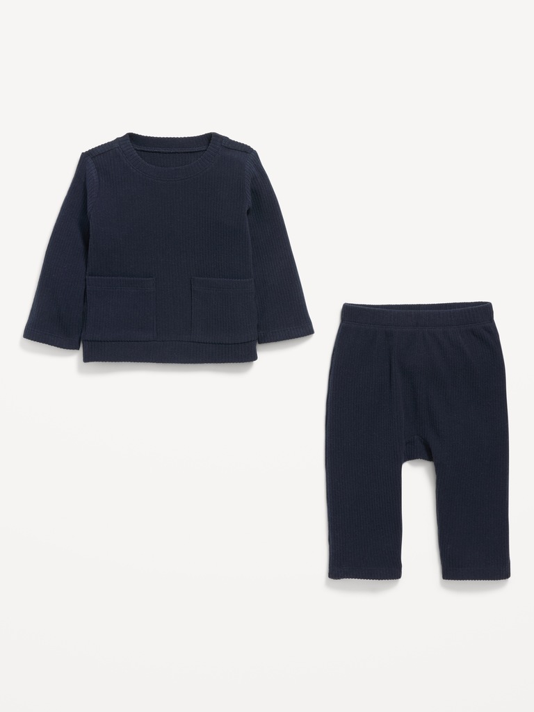 Ribbed Pocket T-Shirt and Pants Set for Baby