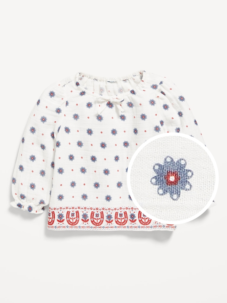 Printed Long-Sleeve Double-Weave Top for Baby