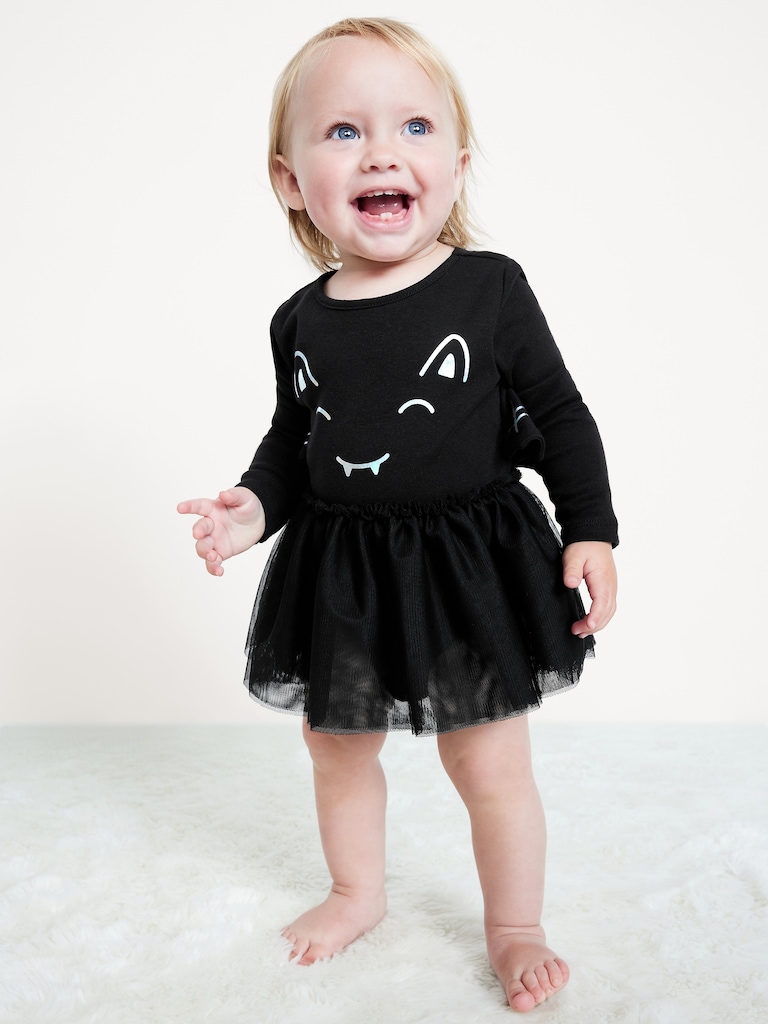 Long-Sleeve Graphic Bodysuit Tutu Dress for Baby