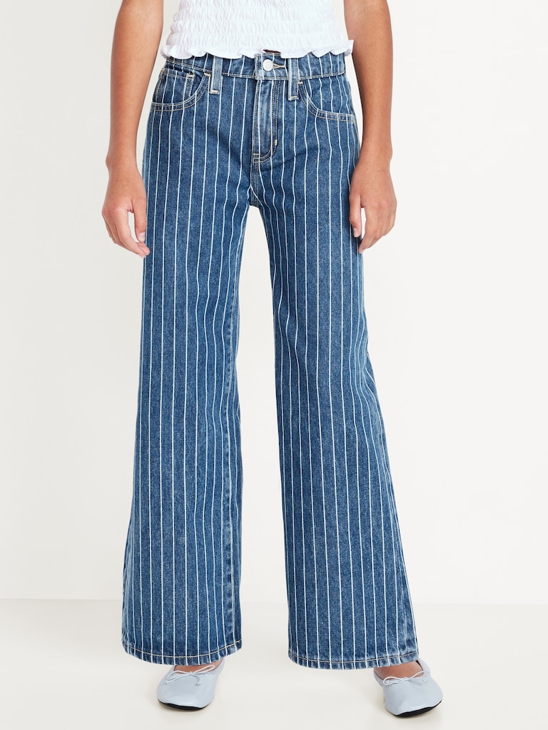 Printed High-Waisted Baggy Wide-Leg Jeans for Girls